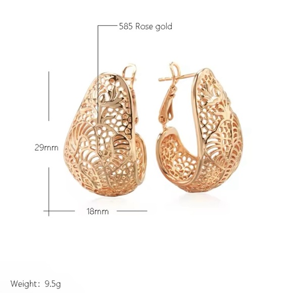 585 Rose Gold Color Glossy Earrings - Picture 2 of 5